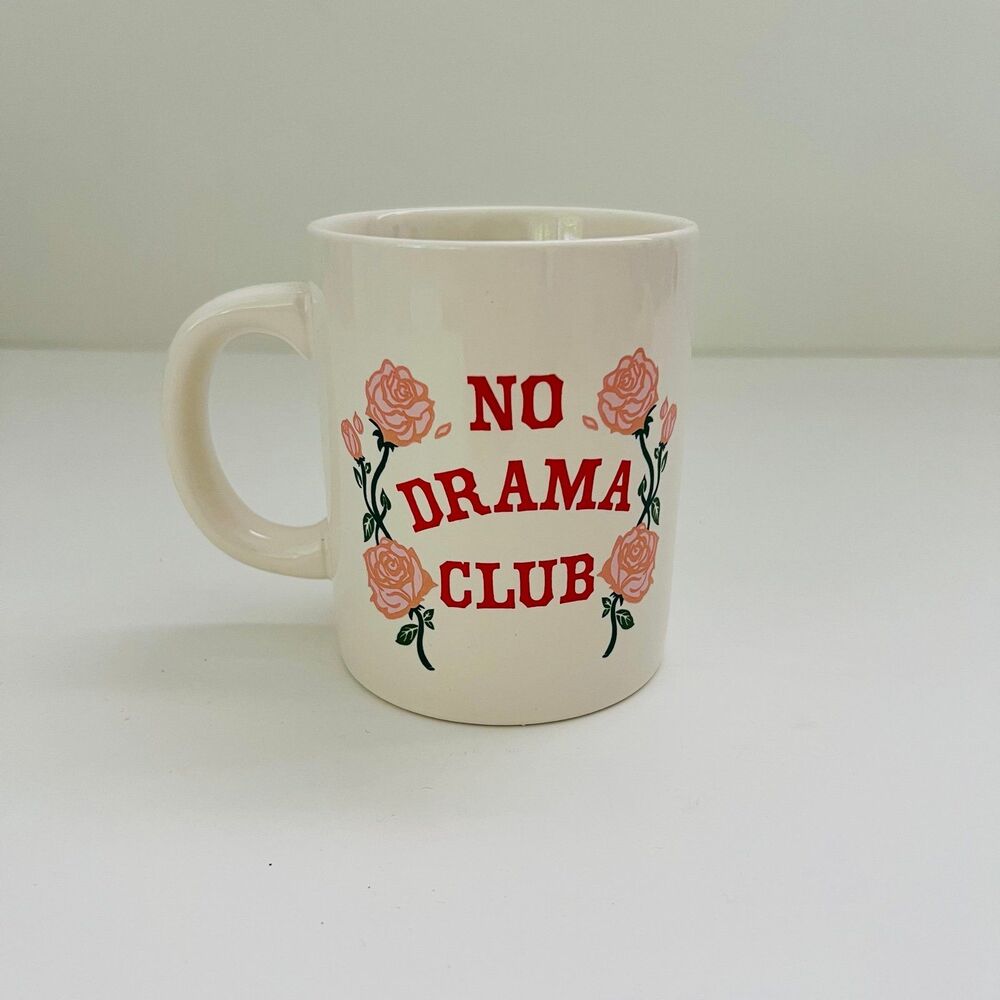 BAN.DO Ceramic Beige Pink Rose "No Drama Club" Coffee Mug Cup